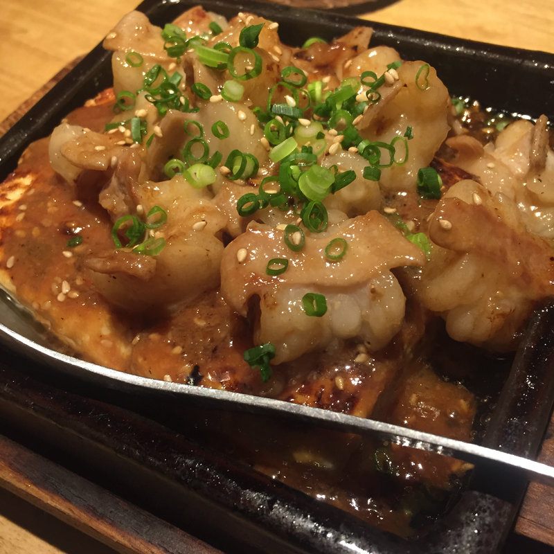 味噌ホルモンと焼き豆腐(三原豆腐店)