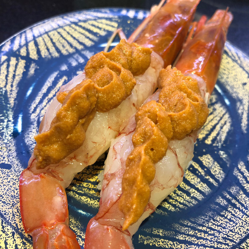 特大赤海老えび味噌のっけ(回し寿司 活 美登利)
