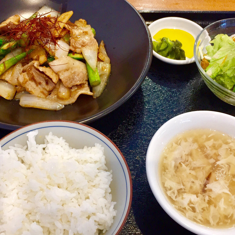 日替り定食（アスパラと豚肉のxo醬炒め定食）(アジアンマーケット Go coo)