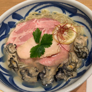 牡蠣の冷たいそば+牡蠣トッピング(寿製麺 よしかわ 川越店)