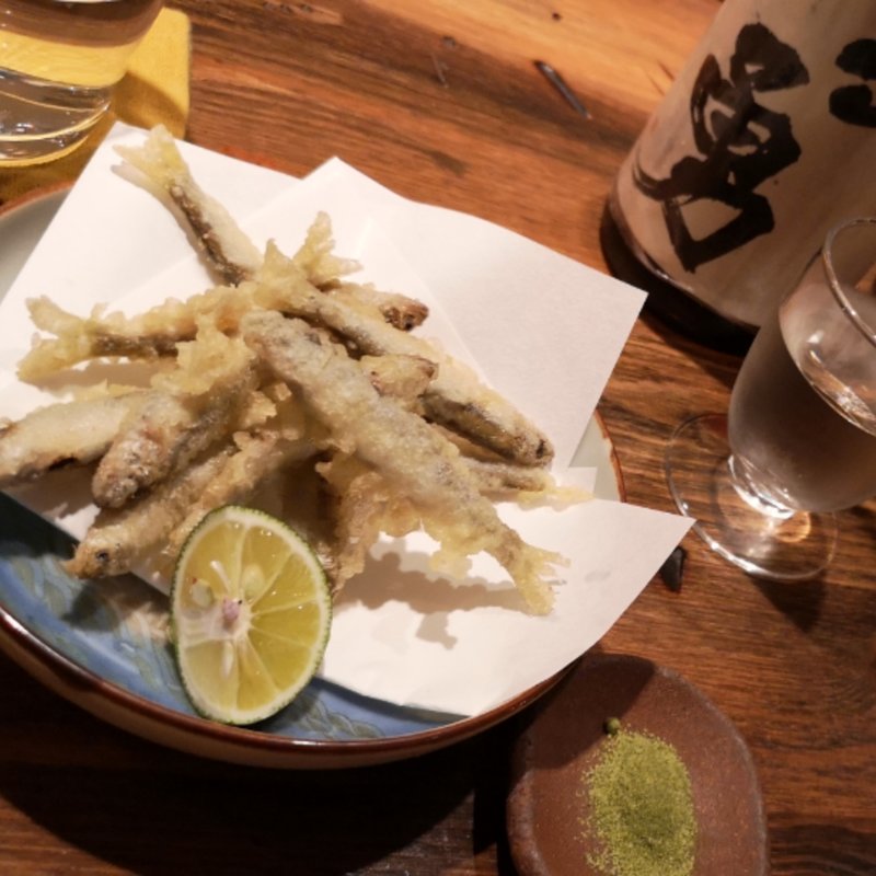 子鮎の天ぷら(蕎麦前ながえ、)