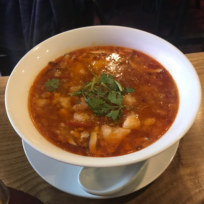 海老ぶつ切りと叩き山芋の酢辛味麺(中国料理 源烹輪)