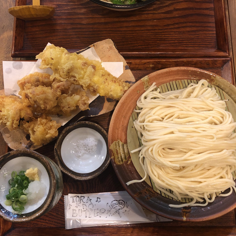 とり天ざるうどん(虎のバタ－ )
