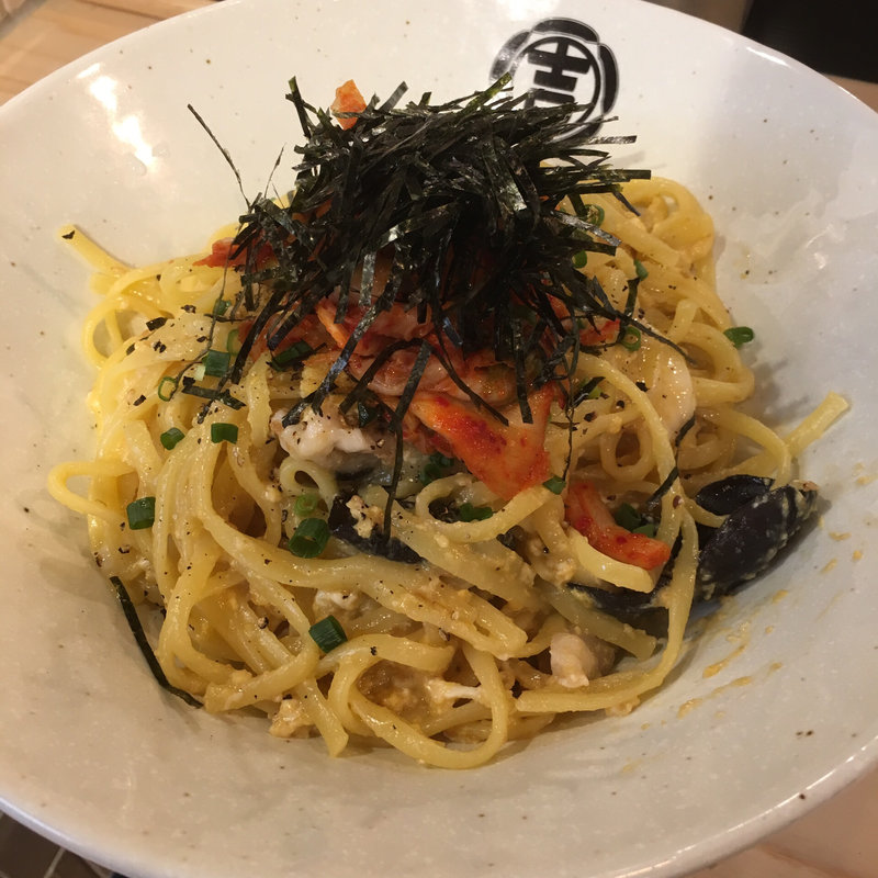 スパ吉流カルボナーラ「清水屋」のキムチのせ(スパ吉 （スパキチ）)