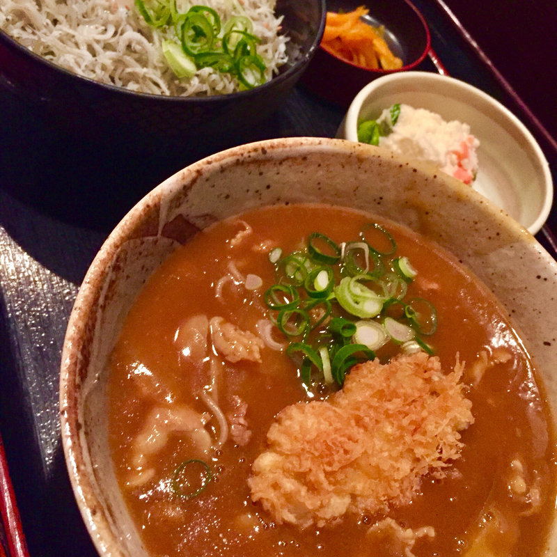 カレー蕎麦 牡蠣トッピング しらす丼 セット(長生庵 （ちょうせいあん）)