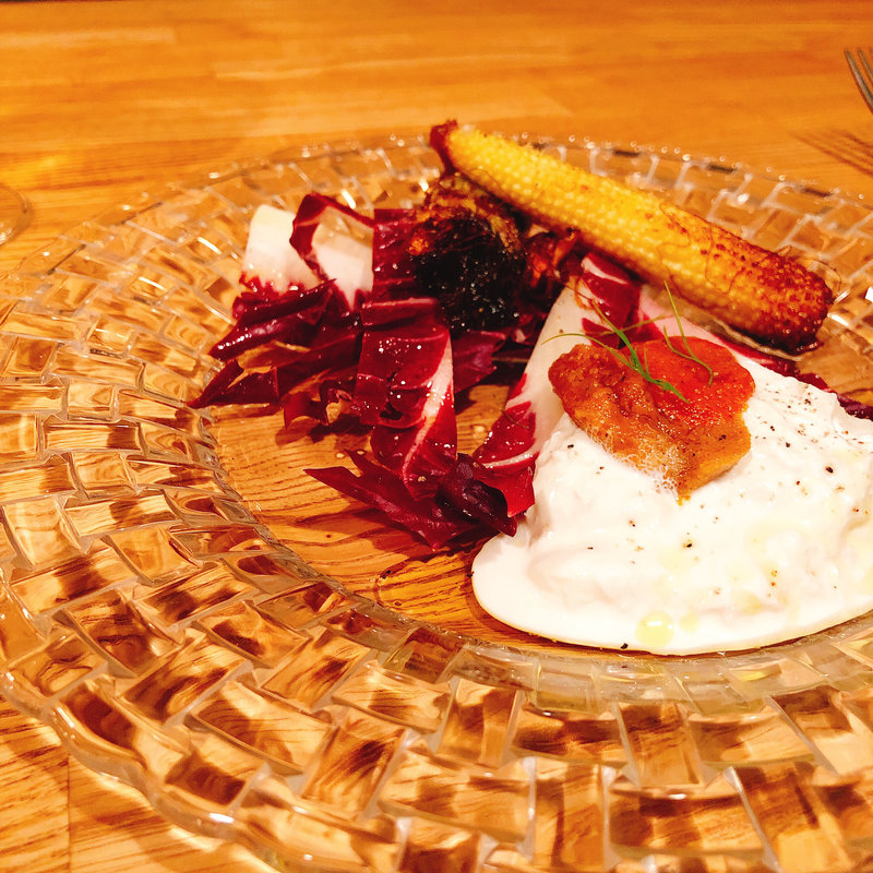 ブッラータとジャイアントコーンとウニ(ペリキュール)