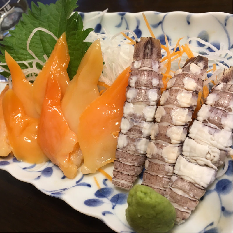 青柳、シャコ刺し(吉乃川酒蔵)