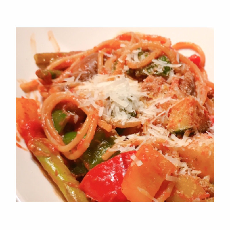 夏野菜たっぷりのトマトソーススパゲッティ(田園調布シークレットパスタ会)