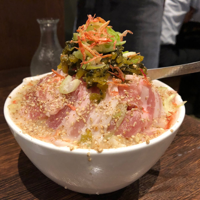 豚と高菜とそばのとんこつスープもんじゃ(おこげ)