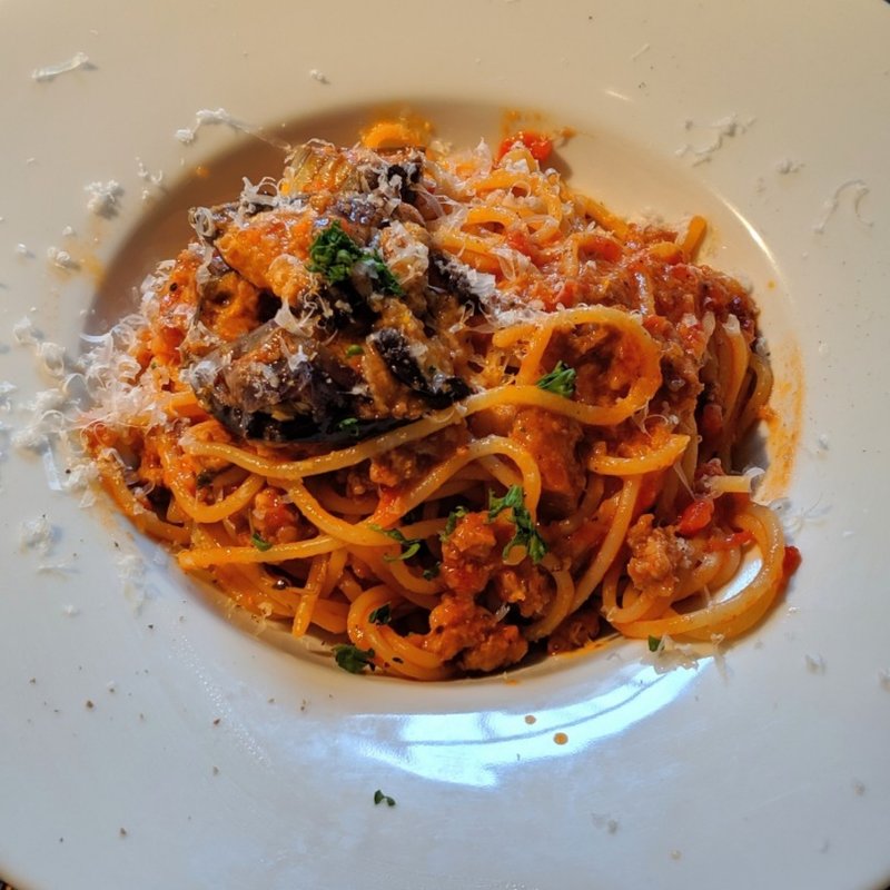 スパゲティ 揚げ茄子と粗挽き肉のソース(Le Marais)