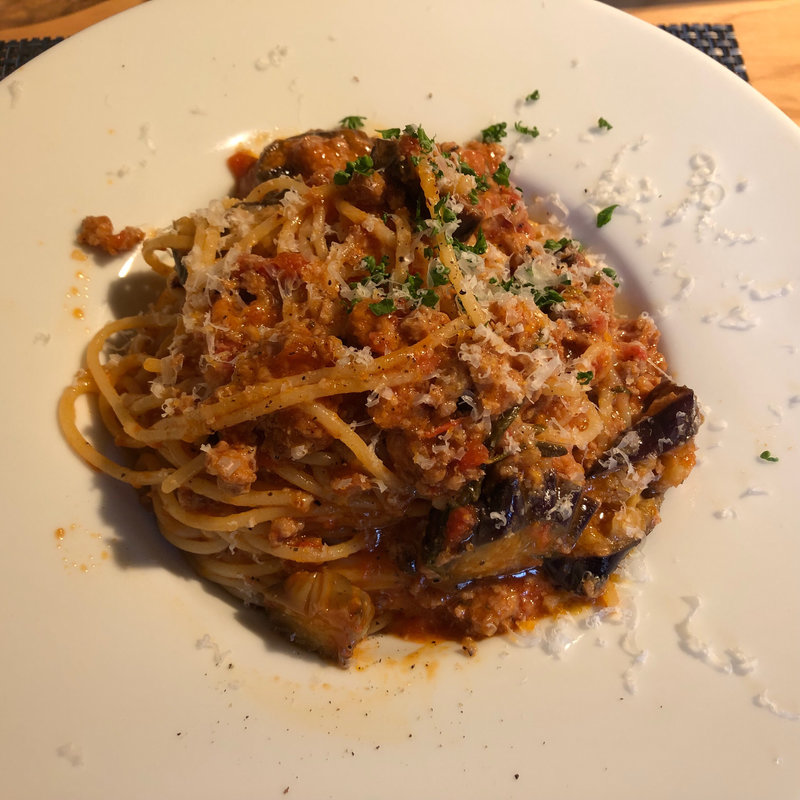 スパゲティ 揚げ茄子と粗挽き肉のソース(Le Marais)