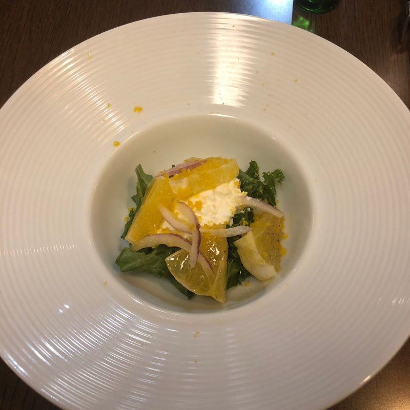 カラスミとフロマージュブラン 河内晩柑のマリネ(オステリア ルーチェ Osteria Luce)