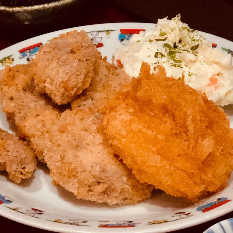 本日の定食 梅シソカツとカニクリームコロッケ(居酒屋かずちゃん)