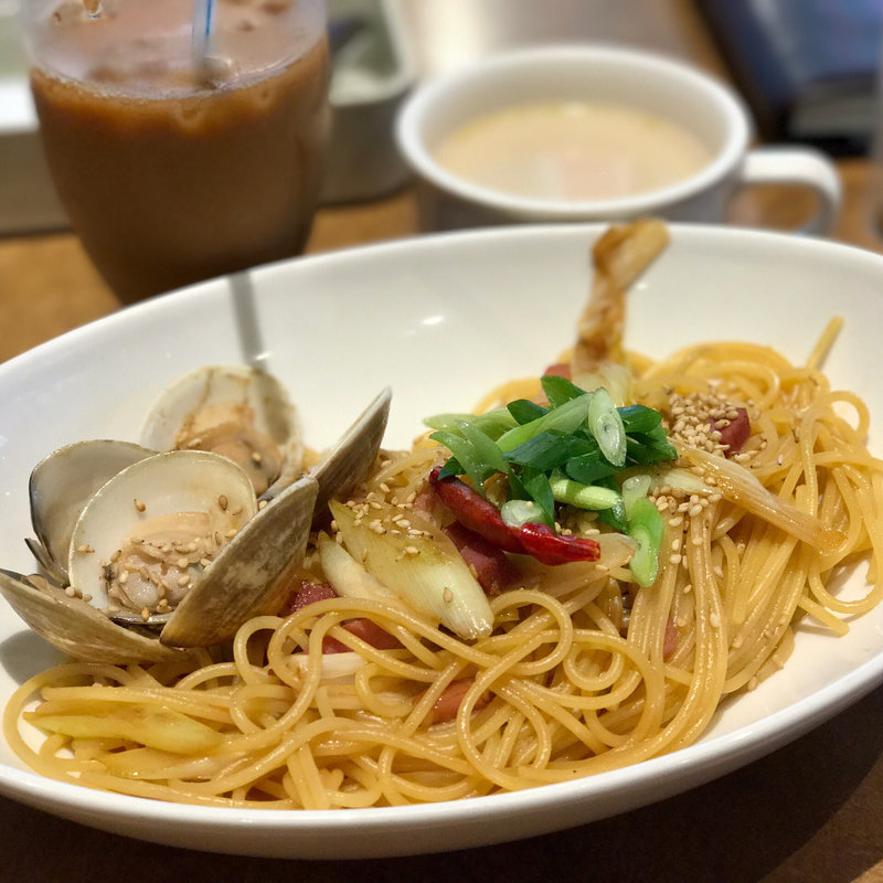 ハマグリとネギの醤油ソースと日替スープ(クリームスープ)(ジョリーパスタ 高島平店)