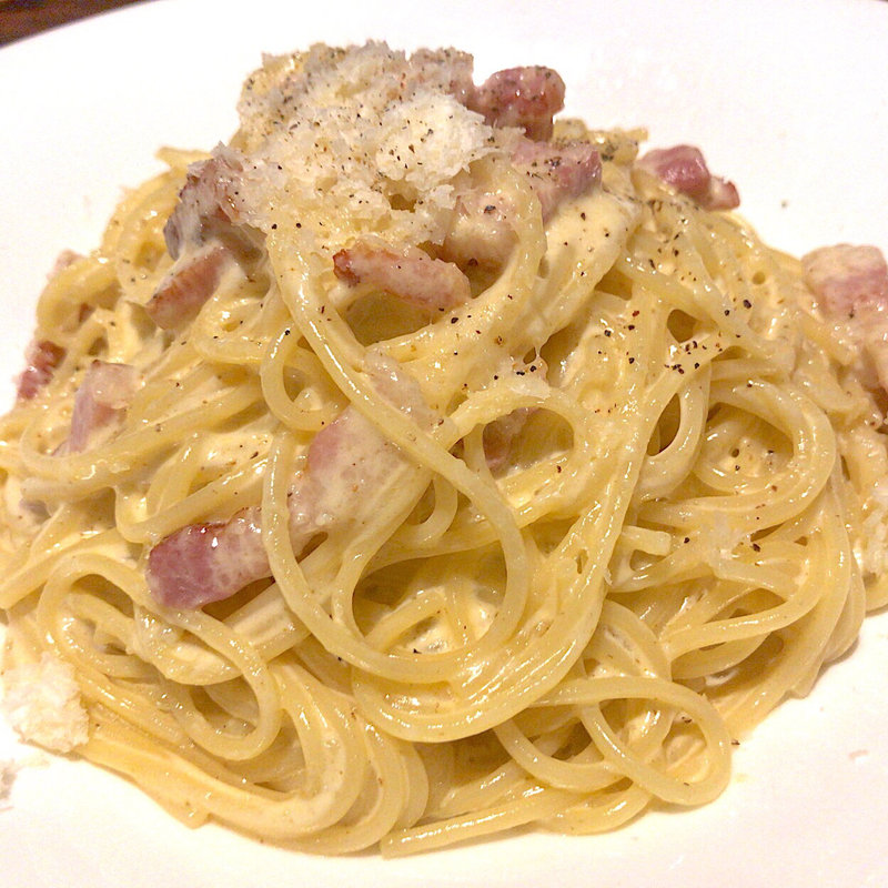 「下川六〇酵素卵」の濃厚カルボナーラ(レギュラー)(北海道イタリアンバル ミア アンジェラ 仙台駅東口)