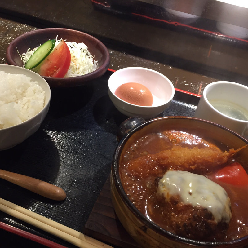 海老フライハンバーグランチ(新地精肉店 福や)