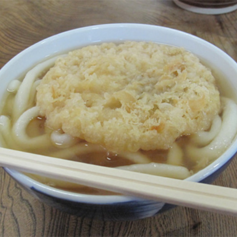 うどん320円とごぼう天80円(みやけうどん)
