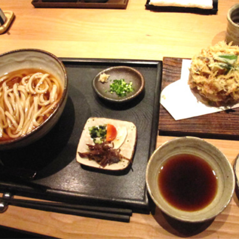 冷冷素うどんと野菜のかき揚げ(饂飩と自然食料理 わらの蔵)
