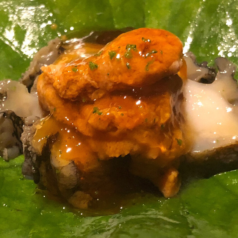 蒸し鮑と生雲丹(雨ニモマケズ)