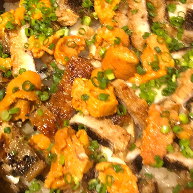 鰻、鱧、生雲丹の釜炊き(雨ニモマケズ)