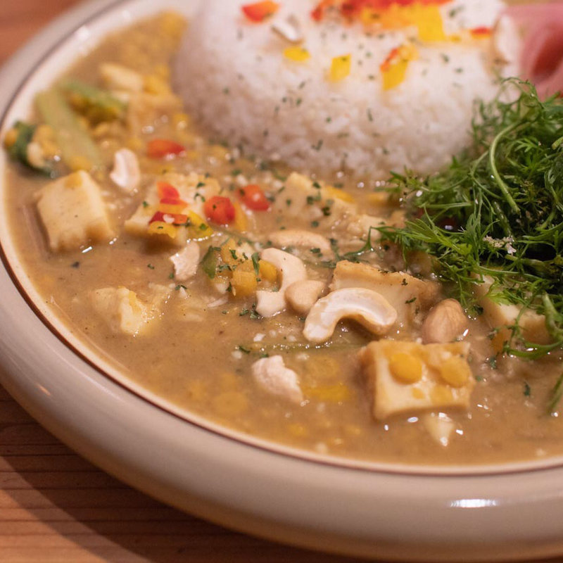 厚あげと小松菜の豆カレー+オーガニックパクチー(スパイス スエヒロ)