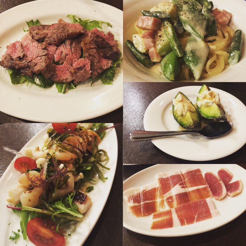 リブロースのグリル   クリームパスタ 焼きアボカドとリコッタチーズのハチミツかけ(バーカロウノ （BACARO UNO）)