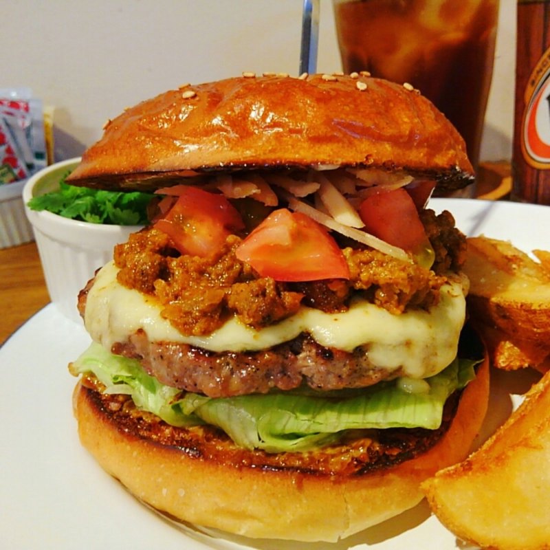 キーマカレーバーガー＋パクチー(HELLO NEW DAY Hamburger)