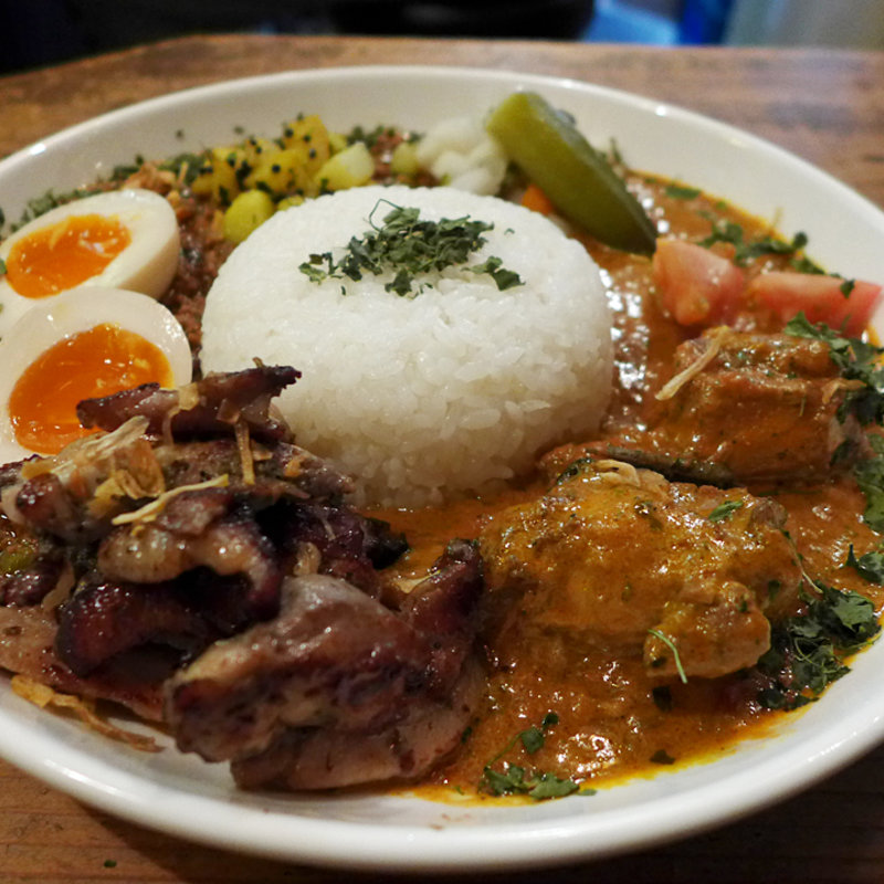 レギュラーサイズ/2種盛り(スパイス半熟玉子/ジャークチキン付き)(豊中カレー スパイシスト)