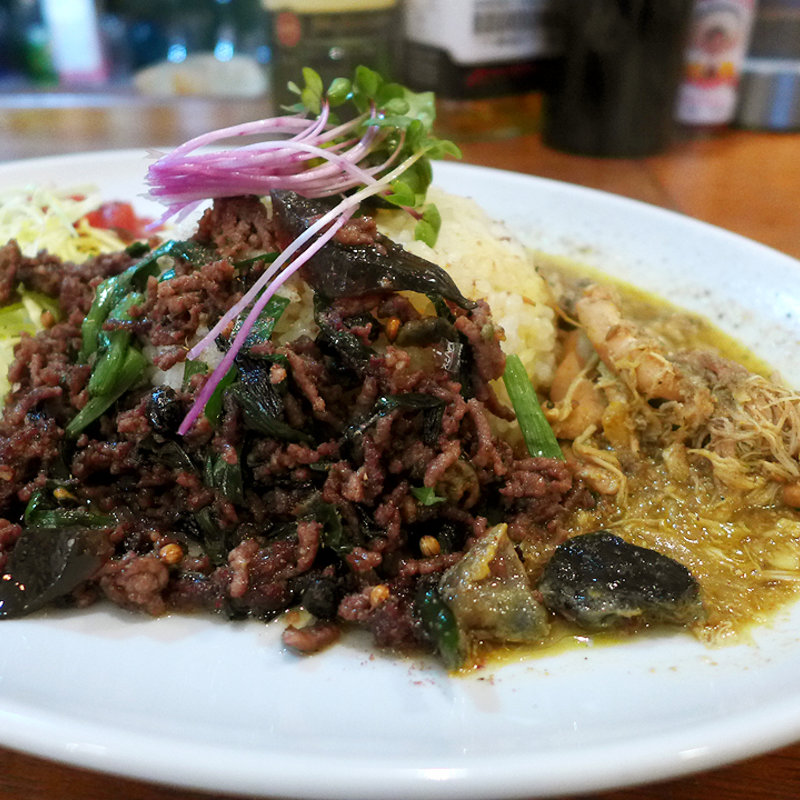 合盛り(ホロホロチキンカレー＆ツァンイントウ風キーマ)(ウパさんのカレー屋さん)