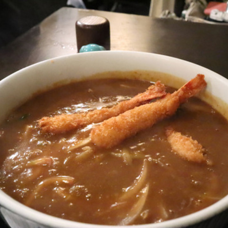 エビフライカレー蕎麦(番馬亭)