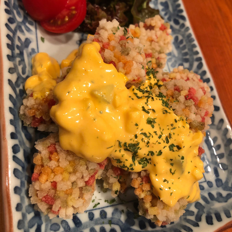 豚トロあられ揚げ うに風味タルタルソース(この世の天国 町田)