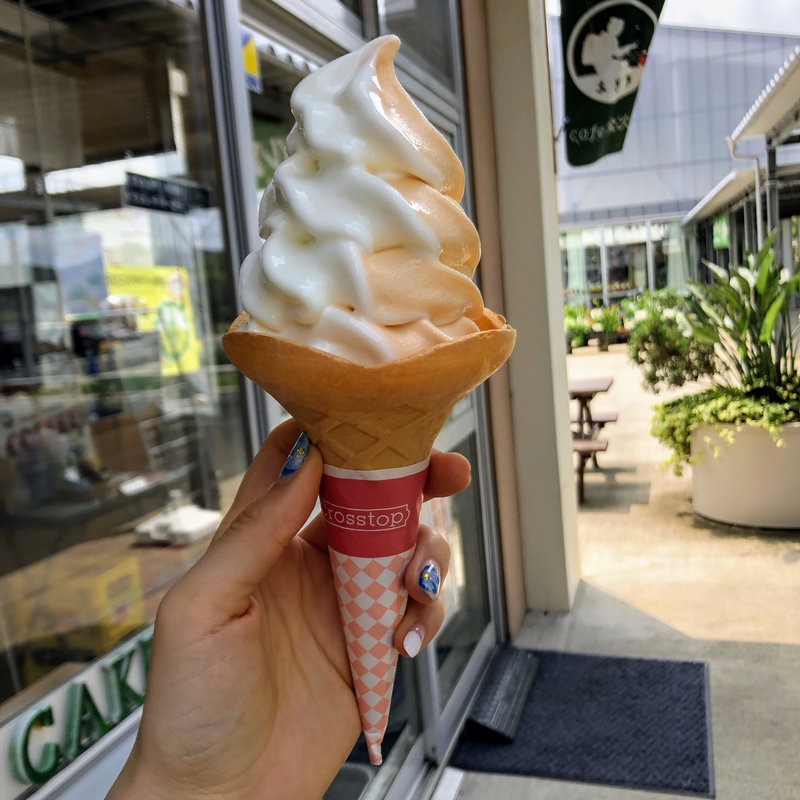 ミルクとびわのミックスソフト(道の駅 保田小学校)