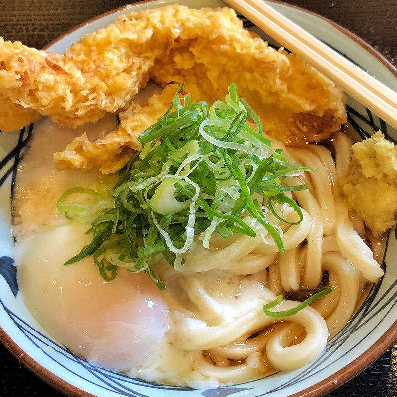 とろ玉うどんにかしわ天(丸亀製麺小平)