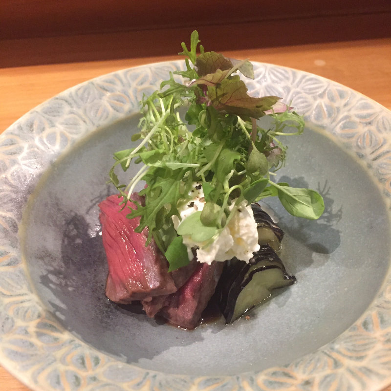 茄子と和牛の炭火焼きクリームチーズのせ(炭kappo hirac)