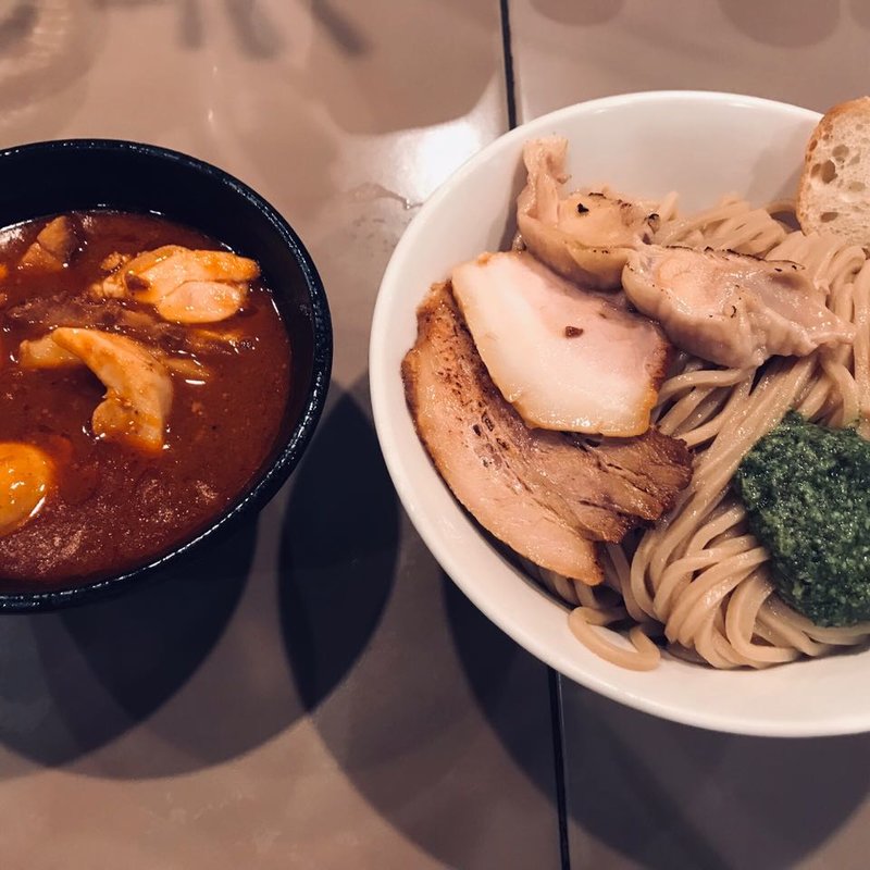 海老トマトつけ麺 味玉 肉増し(つけ麺 五ノ神製作所 新宿店)