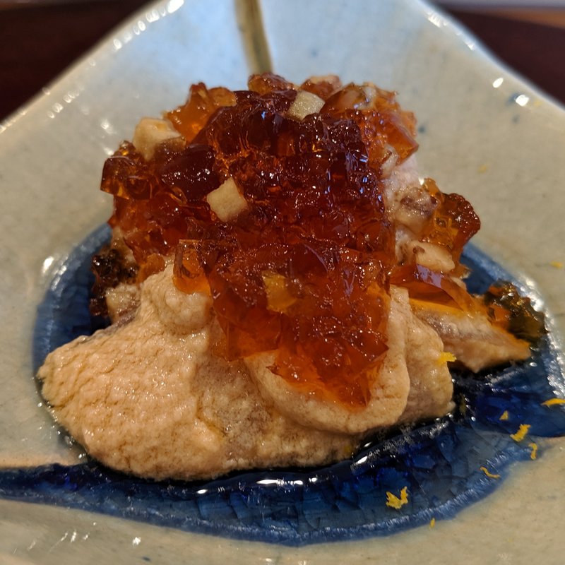 シマアジあん肝和え(鮨かの)