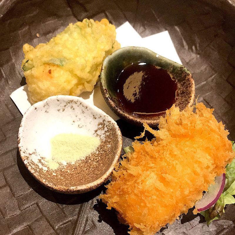 カニクリームコロッケとカニの天ぷら(御かにめし 日本橋かに福 コレド室町1)