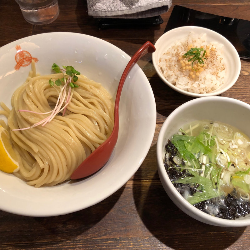 冷やし鯛だし塩つけ麺と専用〆ご飯(つけ麺専門店 三田製麺所 北新地店)