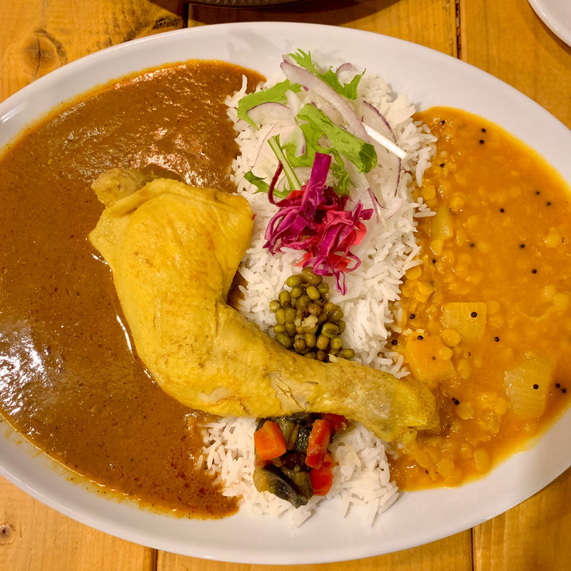辛口チキンカレー+ダルカレー(スパイス堂)