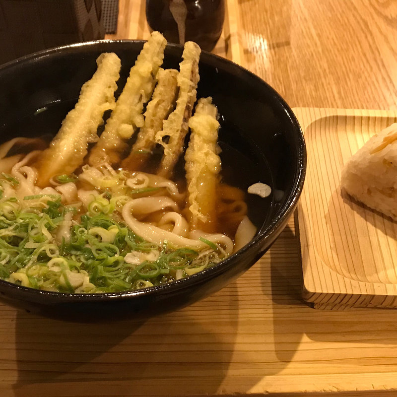 ごぼ天うどん ジャコおにぎり(生うろん 八幡)