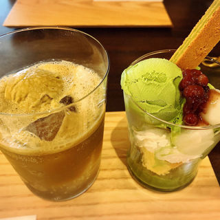 棒茶ジンジャーフロート 抹茶パルフェ(茶論Salon du JAPON MAEDA)