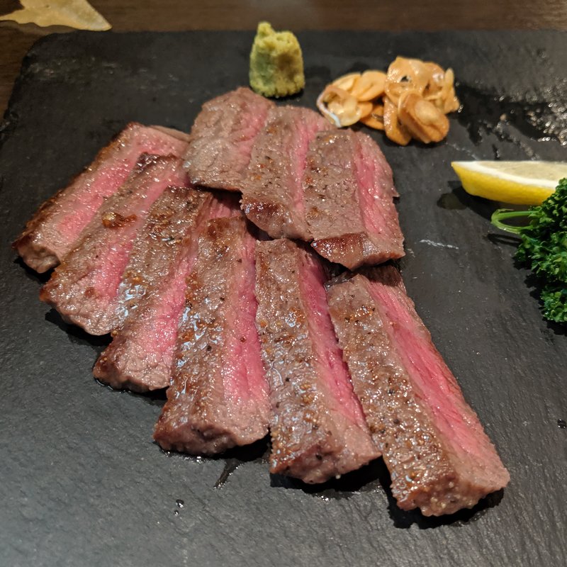 鹿児島黒毛和牛イチボの塩とワサビで頂くステーキ(春夏冬)