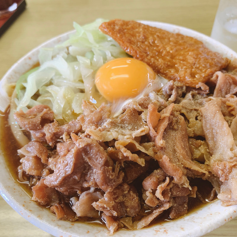 肉玉うどん、きつねトッピング(手打ちうどん　いち )