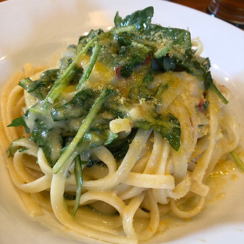 カラスミと豆苗のペペロンチーノ(ワインダイニング 「街角グラス」 町田)