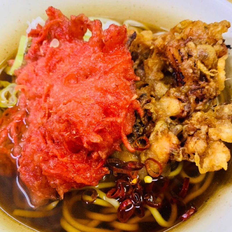 下足天、紅しょうが天そば(一由そば )