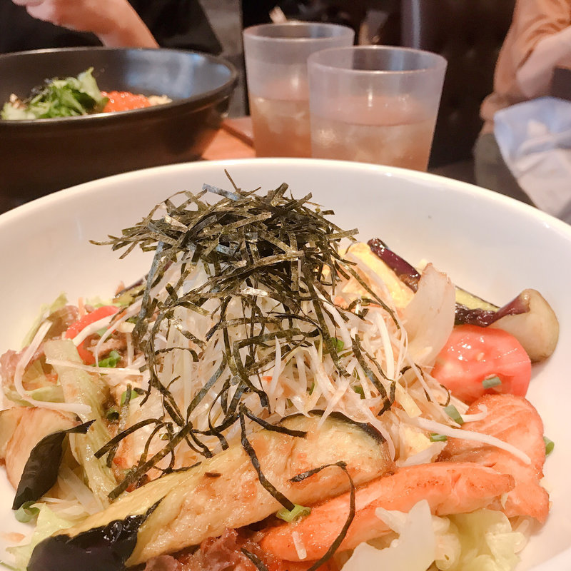 なすと挽肉とスクランブルエッグのサラすぱ(すぱじろう 名古屋ゲートタワー店)