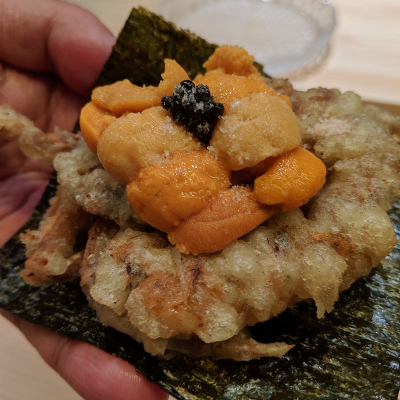 ソフトシェルクラブ、雲丹、キャビア(鮨よしかわ)