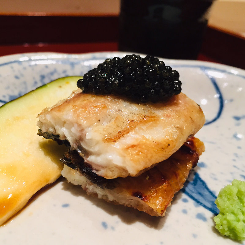 鹿児島鰻と宮崎キャビアと泉州水茄子のマリアージュ(鮨 料理 一高)