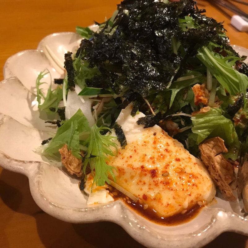 手作りスンドゥブと揚げ湯葉のサラダ(京の韓国家庭料理 ハムケ （Hamke）)