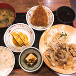 豚生姜焼き定食(アジフライ,出し巻トッピング)